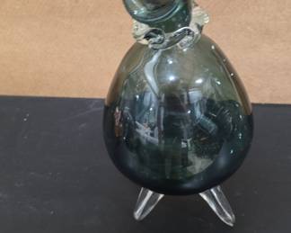 Mid-Century Modern Tripod Footed Art Glass Vase with Applied Collar
