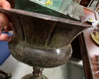 Vintage Patinated Metal Pedestal Urn