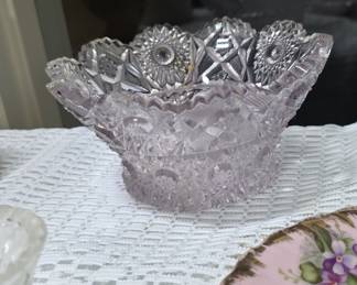 American Brilliant Cut Glass Bowl with Lavender Tint