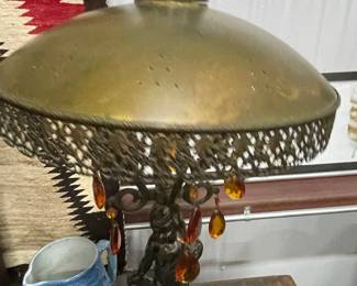 Victorian Revival Cherub Figural Table Lamp with Amber Crystals