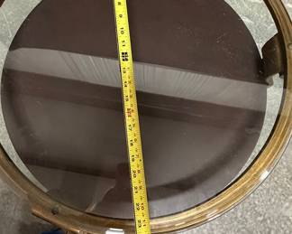 Mid-Century Modern Two-Tiered Side Table with Glass and Faux Leather Burhou1-11