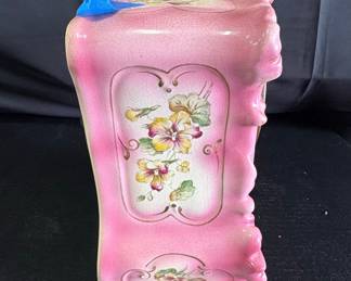 Victorian Pink Porcelain Mantel Clock with Floral Motif - Ansonia or Royal Bonn Riscam5-26-69