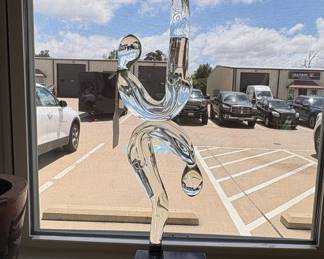 Renato Anatra Style Abstract Glass Sculpture on Black Base