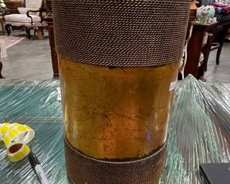 Vintage Brass and Woven Metal Umbrella Stand