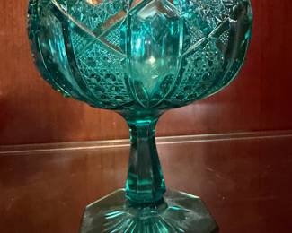 Kemple Glass Peacock Teal Blue Compote