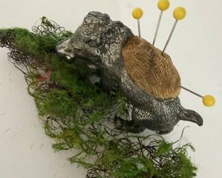 Antique Silver/Pewter Boar Pin Cushion