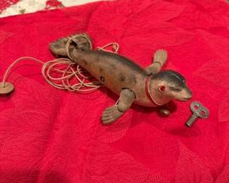 Antique German E.P. Lehmann tin lithographed wind-up toy "Performing Sea Lion"