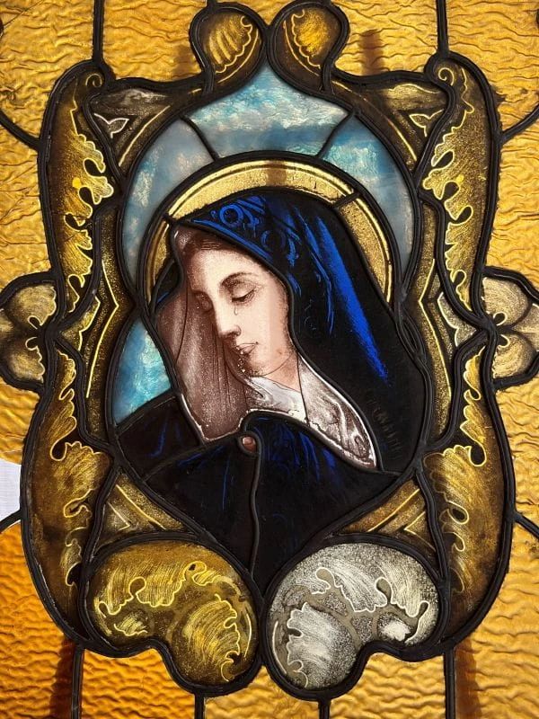 216 Madonna Antique Stained Glass Panel Detail