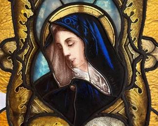 216 Madonna Antique Stained Glass Panel Detail