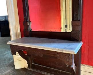 216 Antique Eastlake Hall Pier Mirror Marble Shelf Detail