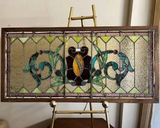 216 Heraldic 40In. X 18In. Stained Glass Panel