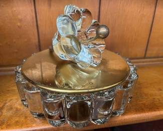216 Heisey Crystolite Vintage Candy Dish With Floral Glass Brass Lid