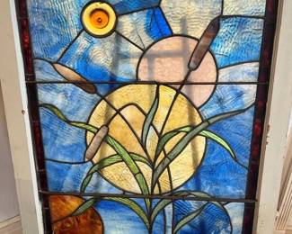 216 Cattail 24In. X 30In. Vintage Stained Glass Panel
