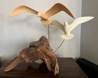 216 John Perry Dual Seagull Burlwood Sculpture