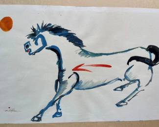 216 James Von Khler Ink  Watercolor Go Bills Stallion