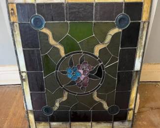 216 Floral 40In. X 32In. Vintage Stained Glass Panel