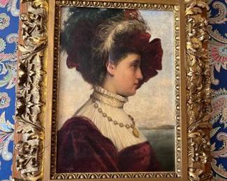 216 Unknown Artist The Fabiolan Elegant Victorian Woman Profile Oil Painting