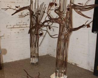 A Pair of Metal Tree Sculptures approx 83" tall and 61" wide (BRING HELP TO MOVE THESE, THEY ARE VERY HEAVY)