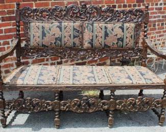 Heavy Carved Oak Sofa 46"tallx64"w