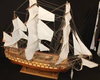Hand built Montanes 37" tall x 45" long 3 mask tall Sailing Ship w/ handcrafted soft sails, rigging lines