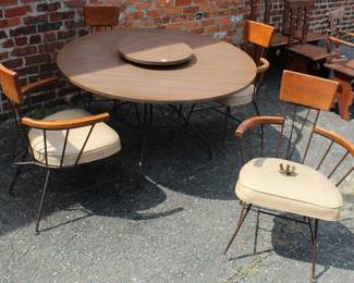 Mid-Century Modern 6pcs Table & Chairs 4 Chairs and Lazy Susan