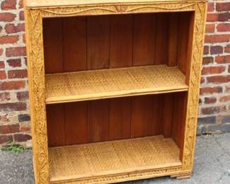 Mid 20th Century Vintage Coastal Bamboo and Woven Rattan Bookshelf 44" x 38" x 16"