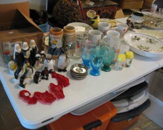 Penguins, glass, pottery 