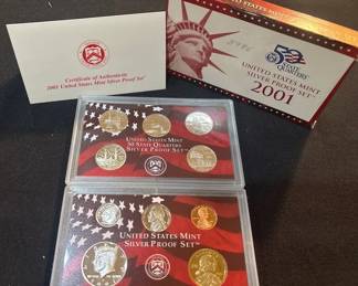2001 United States Mint Silver Proof Set OGP  COA  Complete 10 Coin Set  90 Silver State Quarter