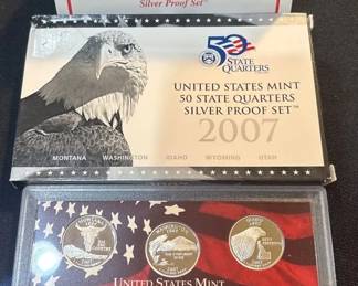 2007 U.S. Mint 50 State Quarters Silver Proof Set  Complete w OGP  COA  90 Silver