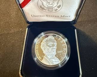2009P Abraham Lincoln Commemorative Proof Silver Dollar w OGP  COA  U.S. Mint 90 Silver