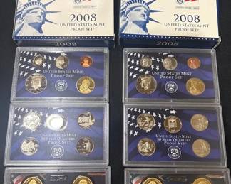 Lot of 2 Complete 2008 U.S. Mint Proof Sets w Presidential $1 Proof Sets, OGP  COAs