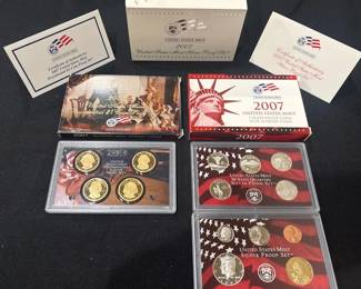 2007 U.S. Mint Silver Proof Set Complete w Presidential $1 Proof Set, OGP  COAs 2
