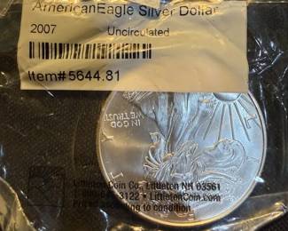 Lot of 3 American Silver Eagle 1 oz .999 Fine Silver Bullion Coins 2002, 2007  2008 Littleton Pac