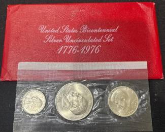 1976S U.S. Bicentennial 40 Silver Uncirculated 3Coin Set  Original Mint Envelope