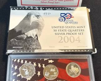 2004 U.S. Mint 50 State Quarters Silver Proof Set  Complete w OGP  COA  90 Silver