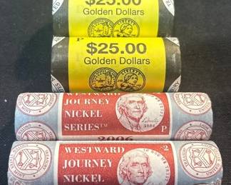 2006 U.S. Mint Sealed Coin Roll Lot  P  D Westward Journey Nickels  Sacagawea Golden Dollars  4 