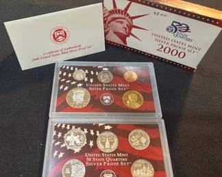 2000 United States Mint Silver Proof Set OGP  COA  Complete 10 Coin Set  FirstYear Sacagawea Dol