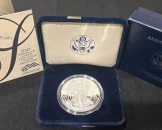 2007W American Silver Eagle Proof 1 oz .999 Fine Silver Dollar w Original Box  COA