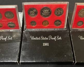 1980, 1981  1982 United States Proof Set Collection  3 Original U.S. Mint Proof Sets