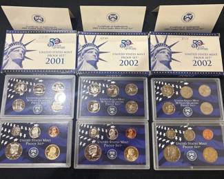 Lot of 3 U.S. Mint Proof Sets  2001  2002 2 Complete w OGP  COAs