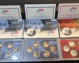 Lot of 3 U.S. Mint 2009 District of Columbia  U.S. Territories Quarter Proof Sets  2 Clad  1 Silv