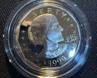 1999S Susan B. Anthony Proof Dollar Coin w Original U.S. Mint Capsule  Certificate of Authenticit