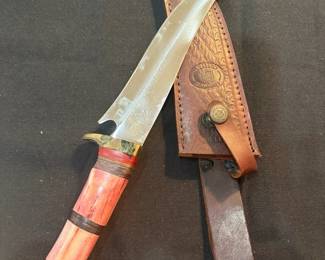 Handmade Fixed Blade Hunting Knife Bone Handle Brass Guard Leather Sheath