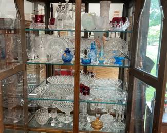 Vintage glassware, Fostoria & more, Ruby Stained Souvenirs, Blue Glass, Milk glass smoke bell