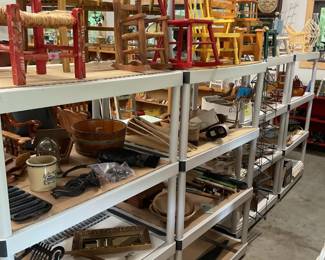 Lots of children's chairs, doll chairs; other misc items