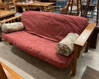 Full size Futon, new cover, mission style oak, super nice item!