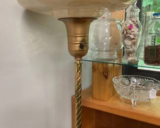 Nice floor lamp. Vintage, all original. Glass shade is caramel swirl..