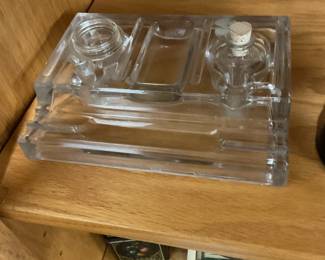 Antique ink and pen holder. Heavy glass