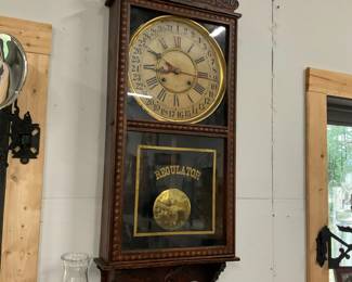 Antique hanging wall Regulator clock. Works great.