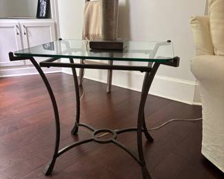 Wrought Iron & Glass Side Tables Beautiful pair of substantial wrought iron side tables with glass tops. Classic, timeless design in very good condition. 